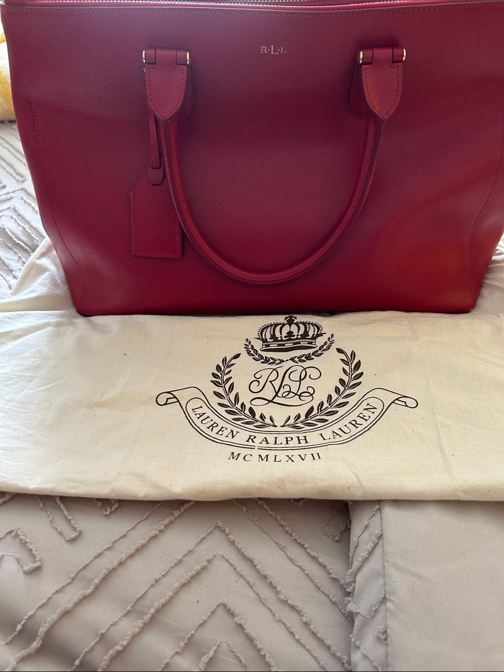 Lauren Ralph Lauren Red Pebbled Leather Tote